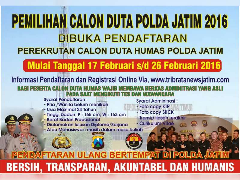 Dibuka Pendaftaran Duta Humas Polda Jatim 2016