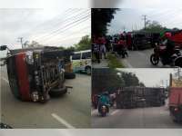 Truk Boks Terguling, 2 Pengendara Motor Terluka