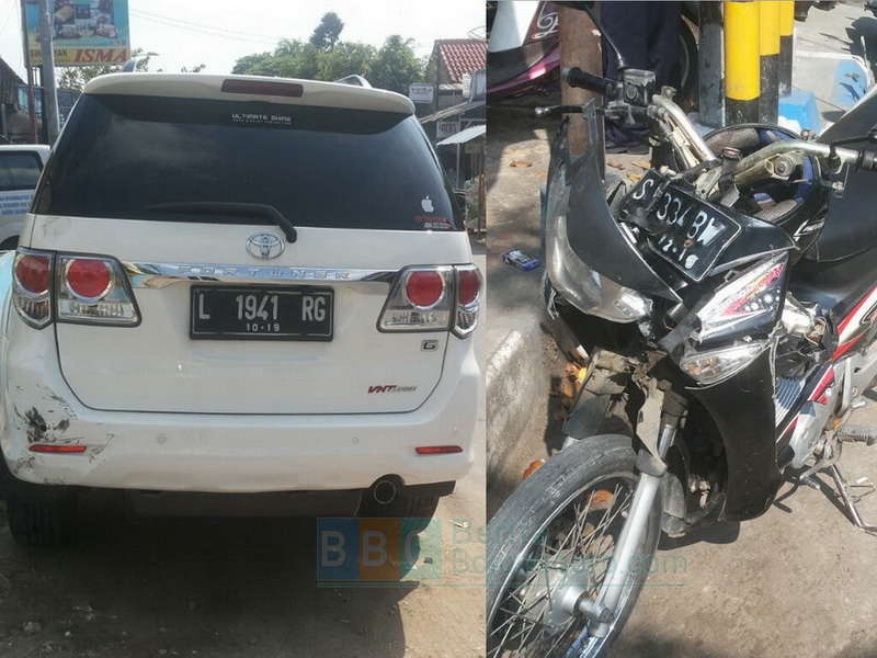Sepeda Motor Seruduk Fortuner, Pengendara Patah Kaki