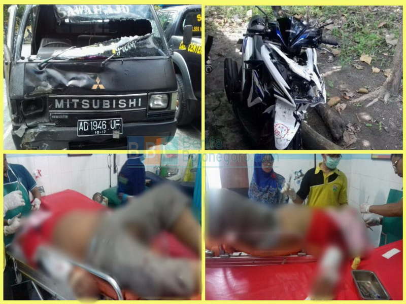 Menyalip Terlalu ke Kanan, Pengendara Motor Tabrak Pikap di Ngraho