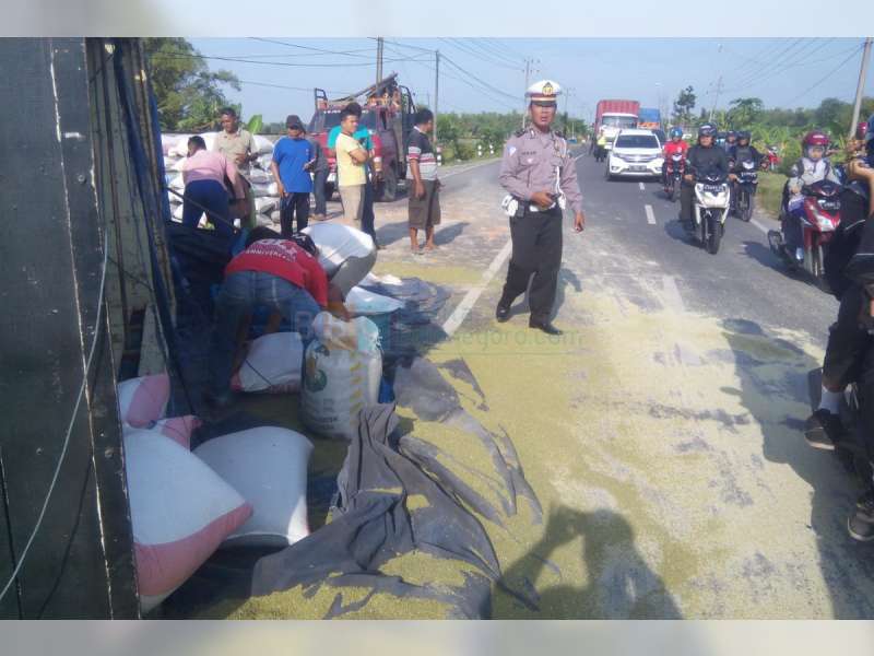 Diduga Sopir Mengantuk, Truk Muatan Kacang Hijau Tabrak Tembok Jembatan