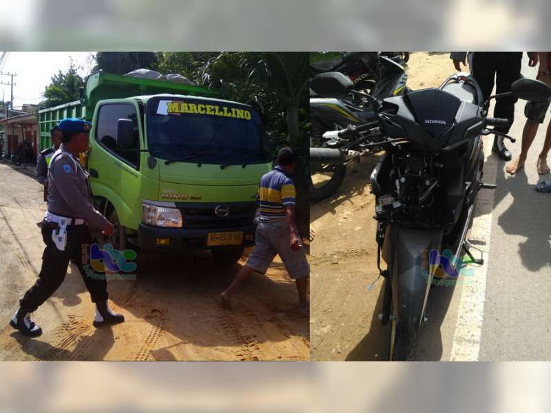 Hendak Belok, Motor Ditubruk Dump Truk, Seorang Pembonceng Meninggal Dunia