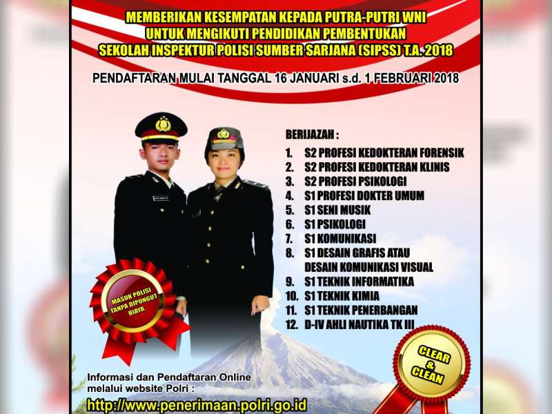 Pendaftaran Penerimaan Polisi, Sekolah Inspektur Polisi Sumber Sarjana Tahun 2018