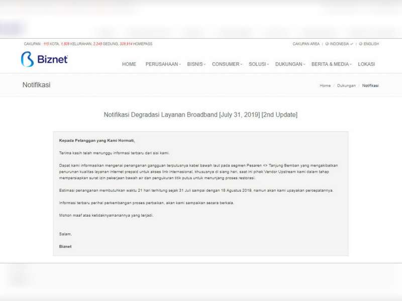 Pelanggan Keluhkan Layanan Internet Biznet Bojonegoro