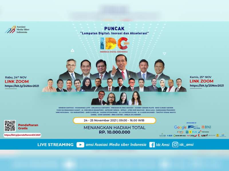 Wakili Presiden Jokowi, Menko Perekonomian akan Buka Puncak IDC AMSI 2021