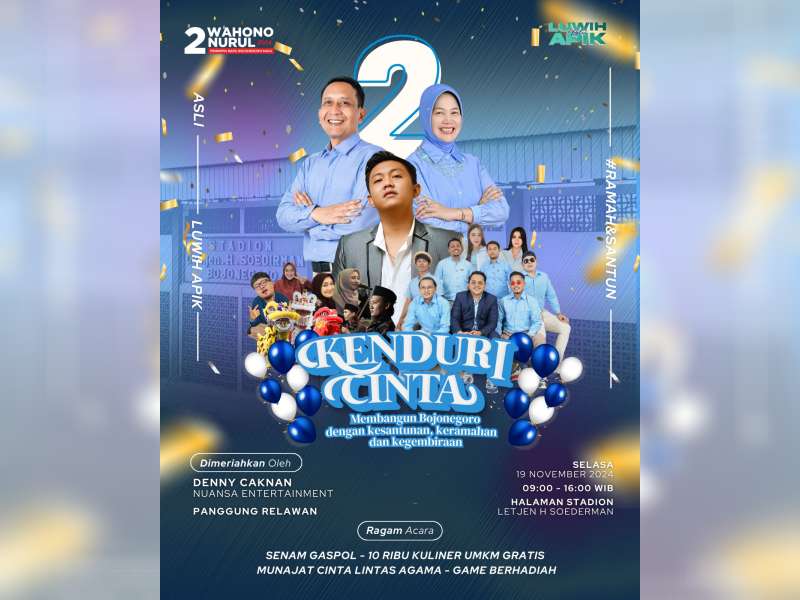 &lsquo;Kenduri Cinta&rsquo; Wahono-Nurul di Bojonegoro Hadirkan Denny Caknan dan Sediakan 10 Ribu Porsi Kuliner Gratis
