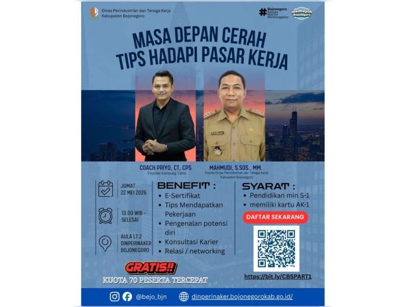Disperinaker Bojonegoro Gelar Kelas Karir Gratis untuk Sarjana Muda, Hadirkan Coach Priyo Lelaki