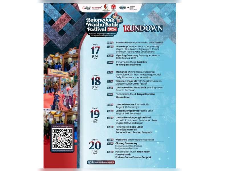 Bojonegoro Wastra Batik Festival 2026 Dimulai Hari Ini, Berikut Rangkaian Acaranya