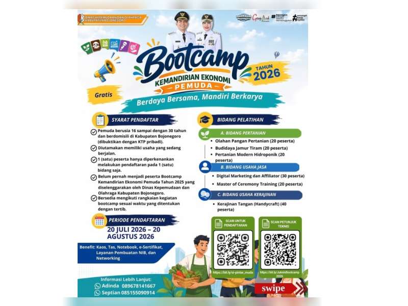 Mendorong Kemandirian Pemuda, Pemkab Bojonegoro Kembali Buka Bootcamp Ekonomi 2026