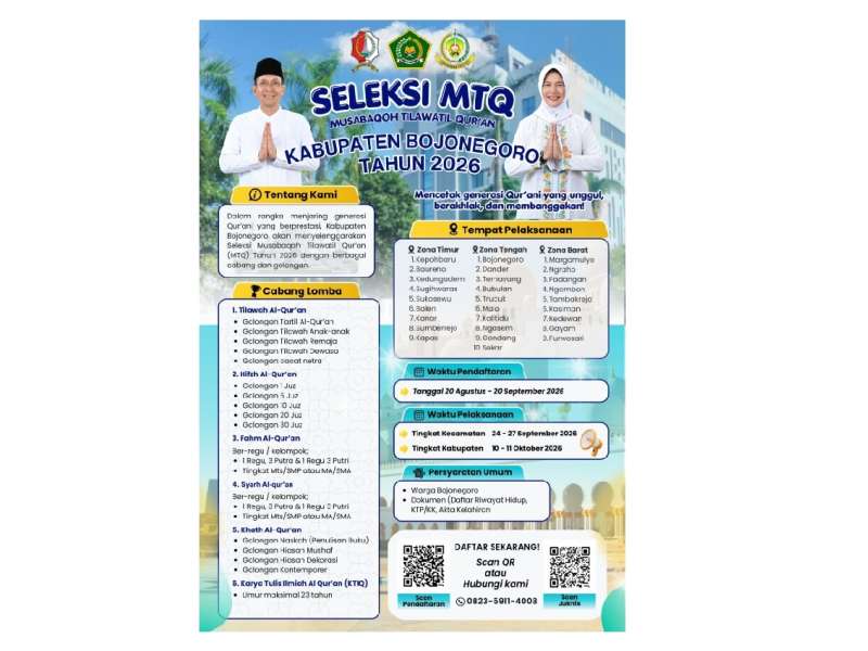 Cetak Generasi Qur'ani, Pemkab Bojonegoro Buka Pendaftaran Seleksi MTQ 2026