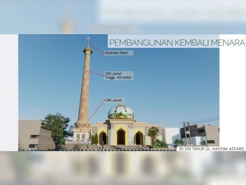 Rehab Fasad Hingga Pembangunan Menara 42 Meter, Pemkab Bojonegoro Perbuat Wajah Masjid Agung Darussalam