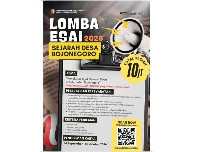 Gali Potensi Sejarah Lokal, Disbudpar Bojonegoro Gelar Lomba Esai Sejarah Desa Berhadiah Rp10 Juta